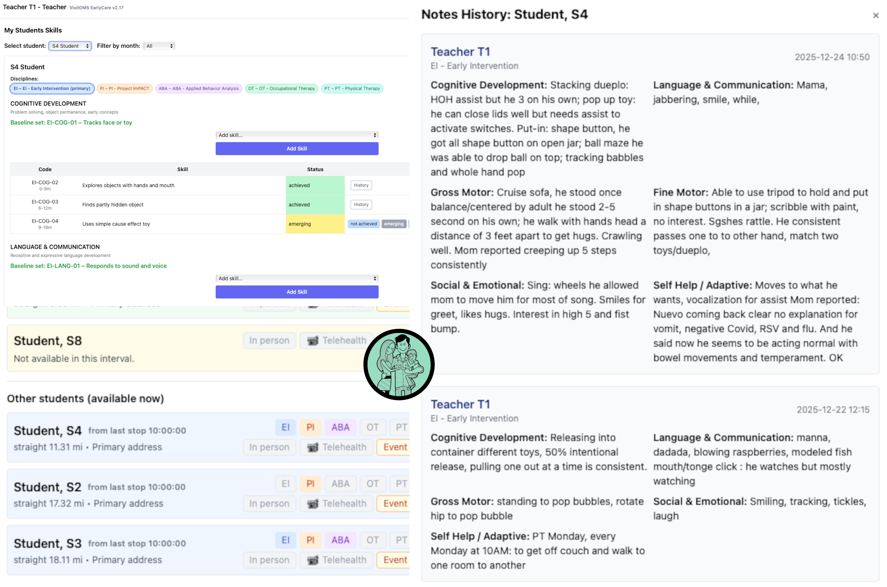 Skills, baselines & progress tracking (0–36 months)