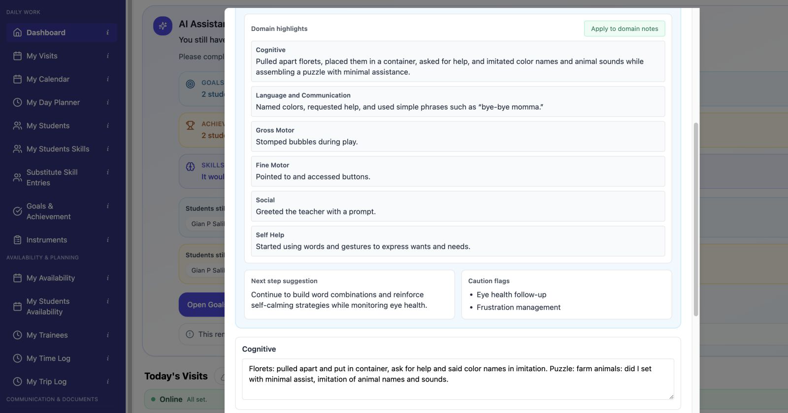AI assistant for teacher notes & skills documentation